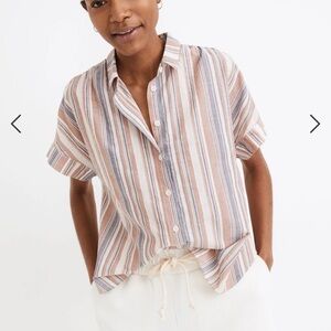 Madewell Linen Blend Hilltop Shirt in Rainbow Stripe Small
